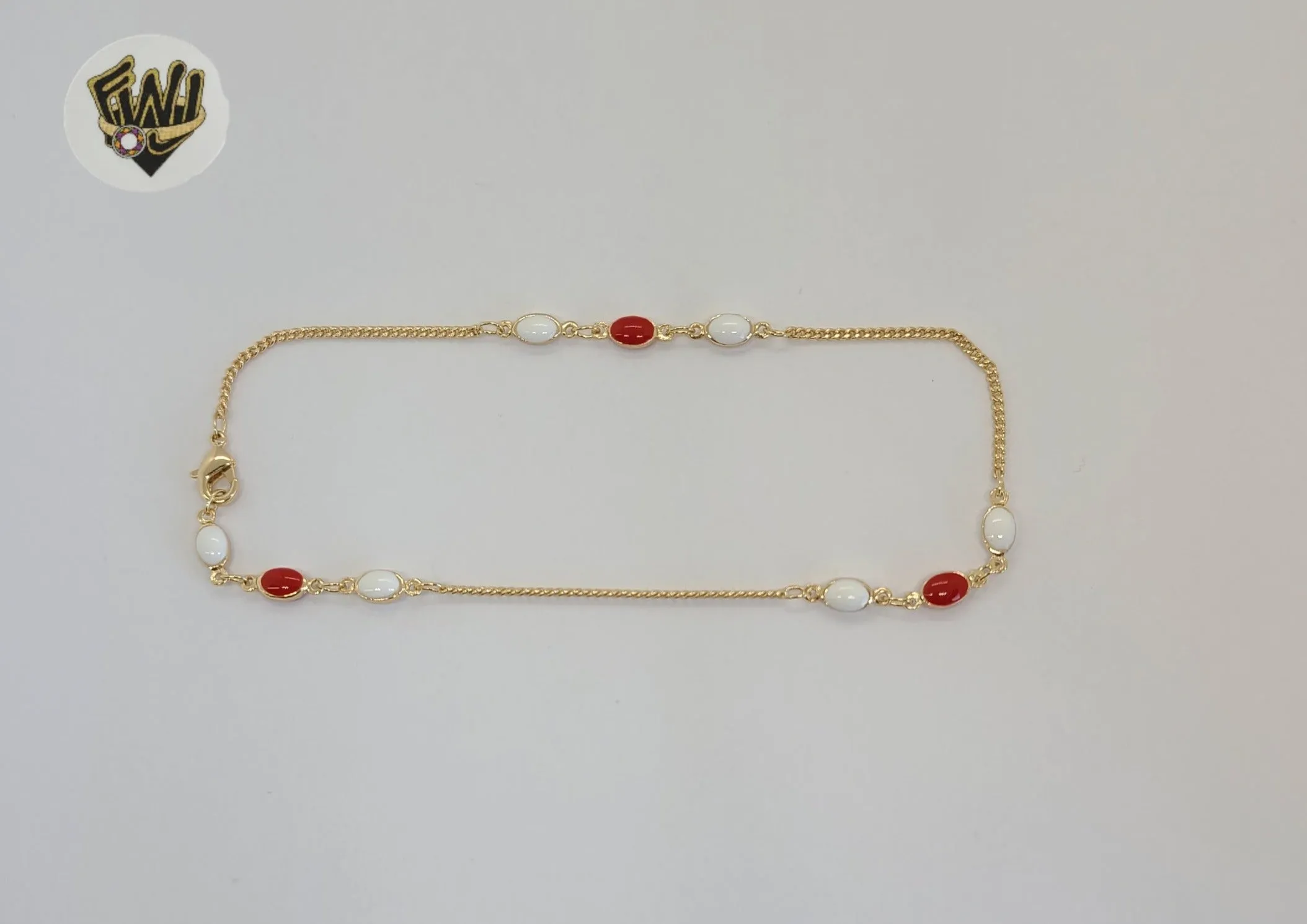 (1-0242) Gold Laminate - 1.5mm Curb Link Stones Anklet -BGO