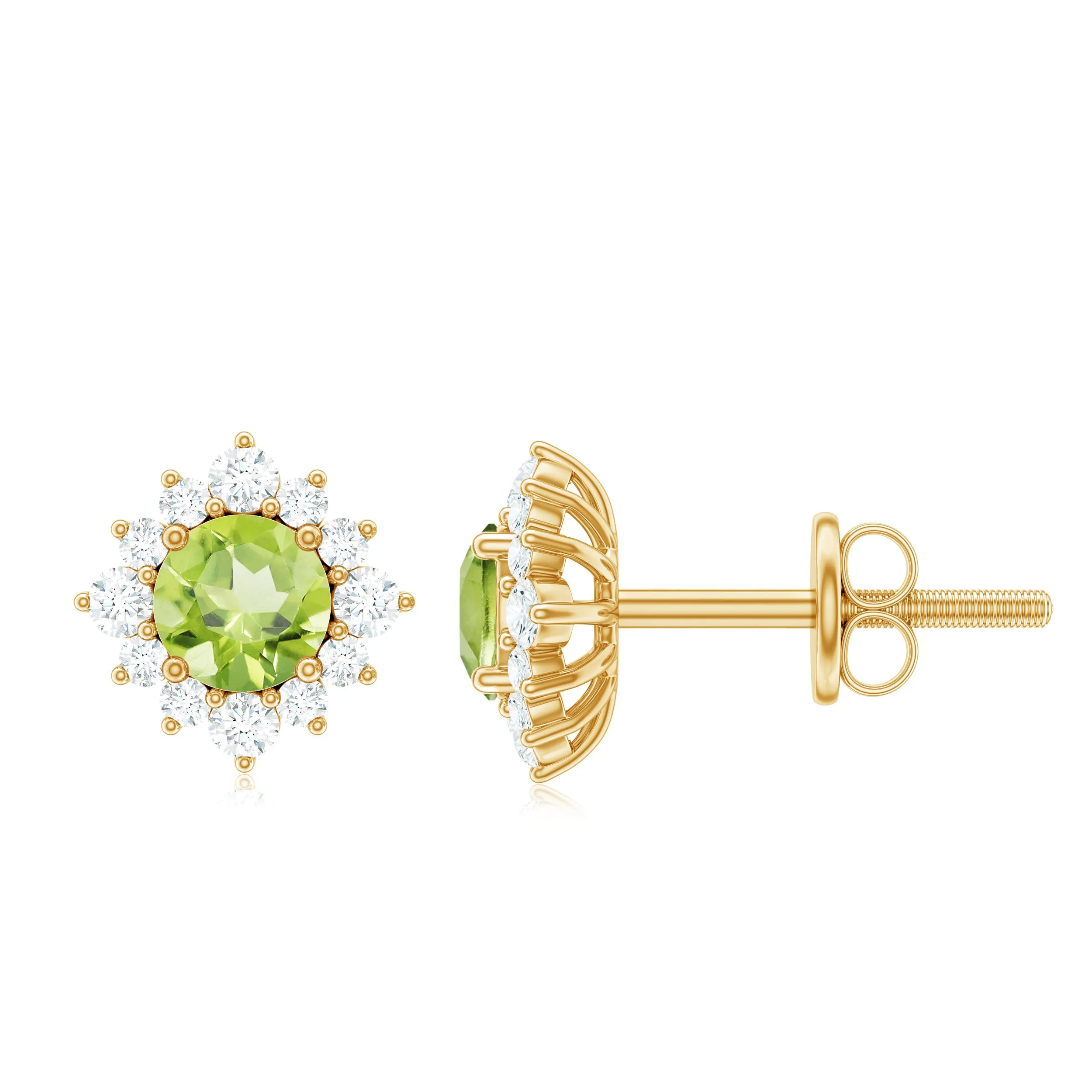 1 CT Classic Peridot Stud Earrings with Diamond Halo