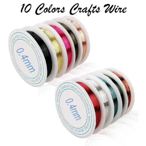 10 Pack Jewelry Copper Craft Wire, 10 Colors Jewelry Beading Wire kit for Necklaces Bracelet Jewelry Making Supplies (Each Roll: 16.4ft Long, 0.4mm Thick)