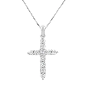 10K White Gold 1/4 cttw Diamond Cross Pendant Necklace (I-J, I2-I3)