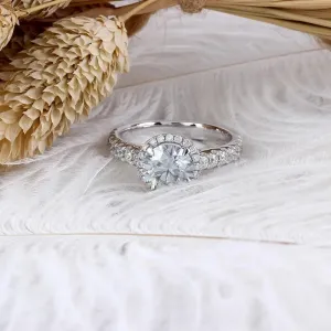 10k White Gold Halo Moissanite Ring 2.13ct Total