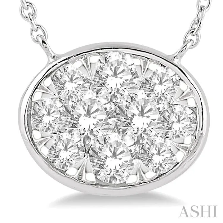 1/2 Ctw Oval Shape Lovebright Diamond Necklace in 14K White Gold