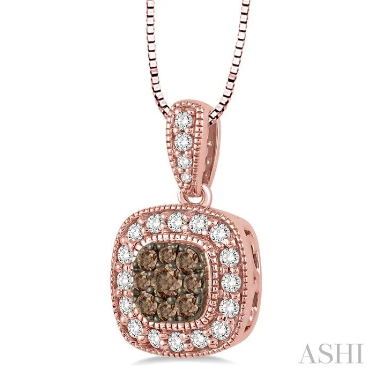 1/3 Ctw Round Cut White and Champagne Brown Diamond Fashion Pendant in 14K Rose Gold with Chain