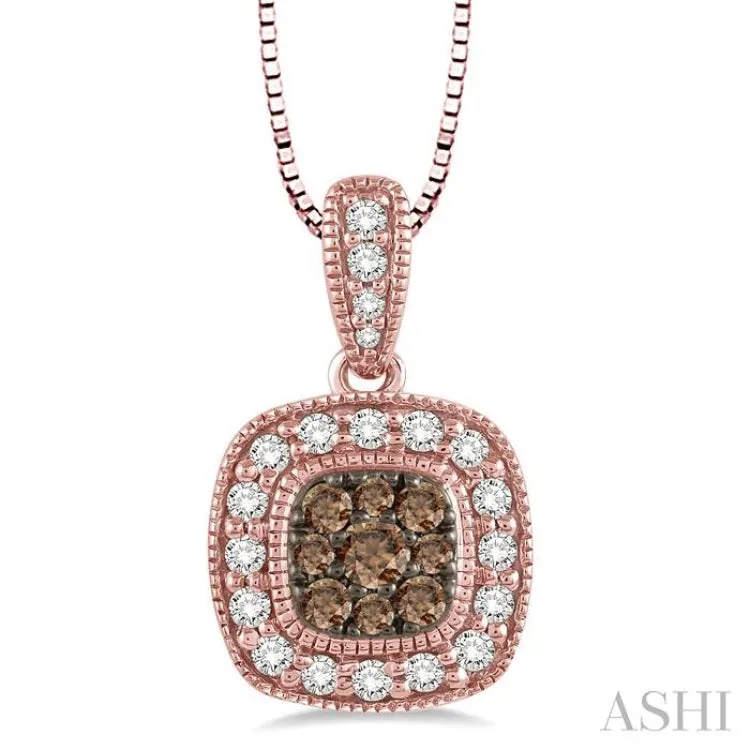 1/3 Ctw Round Cut White and Champagne Brown Diamond Fashion Pendant in 14K Rose Gold with Chain