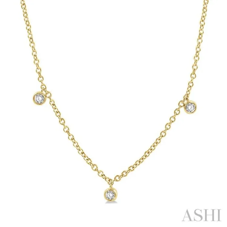 1/4 ctw Mini Mount Round Cut Diamond Station Necklace in 14K Yellow Gold