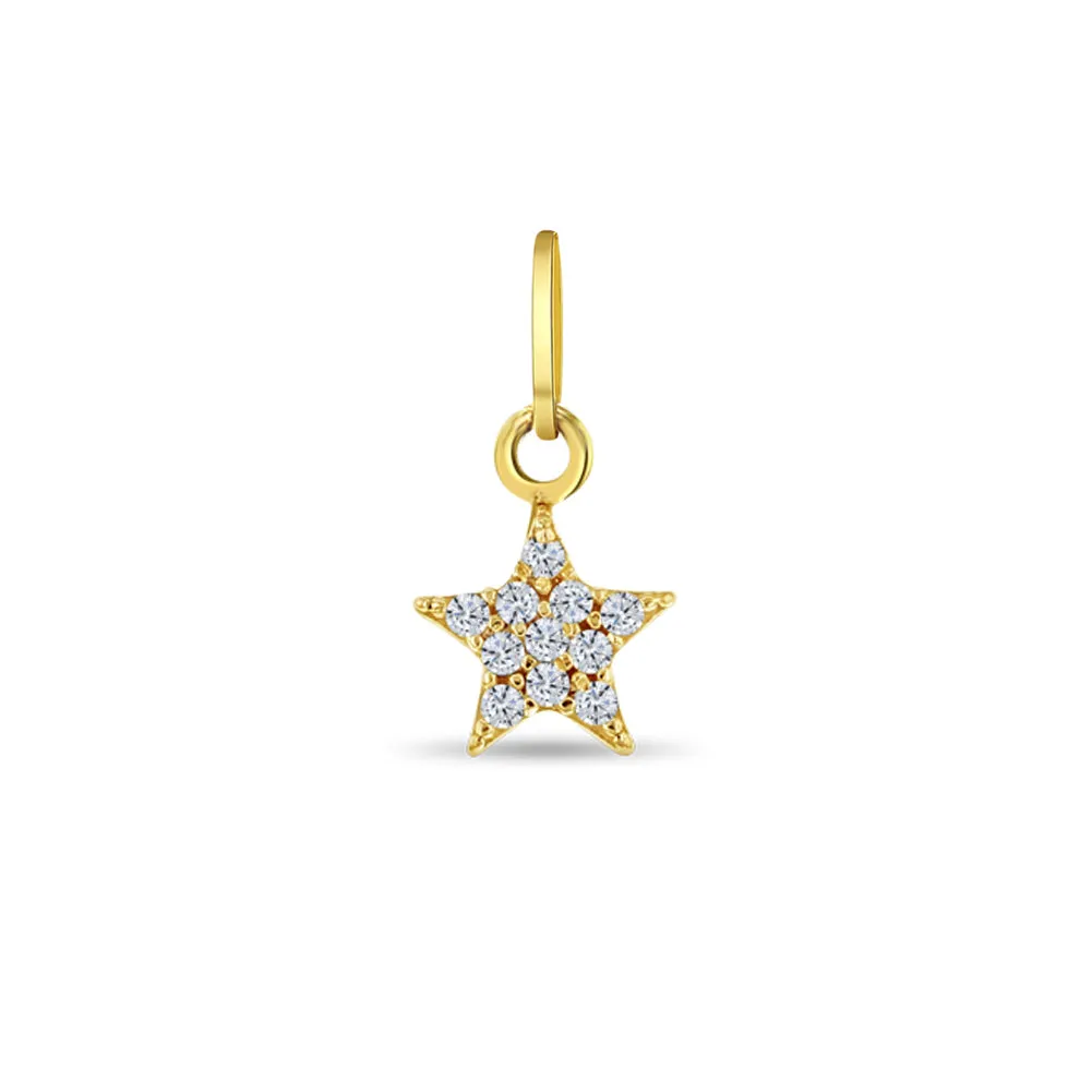 14k Gold Tiny CZ Encrusted Star Clear Kids / Children's / Girls for Charm Bracelet