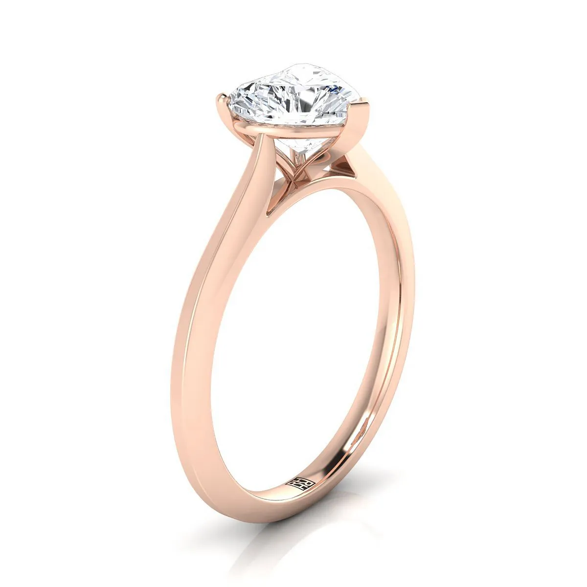 14K Rose Gold Heart Shape Center  Timeless Solitaire Comfort Fit Engagement Ring