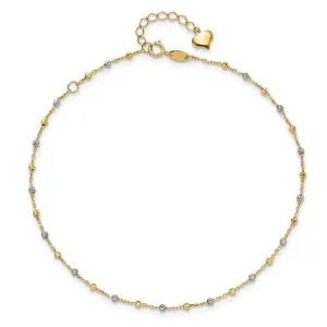 14K TT Gold Dia Cut 11" Beaded Ankle Bracelet