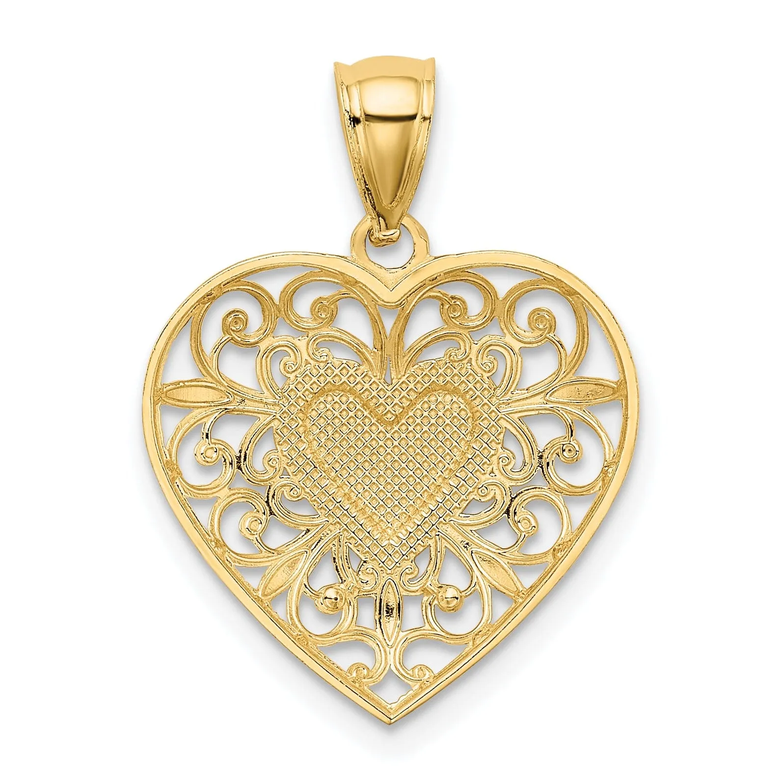 14k Two Tone Gold Filigree Heart Pendant