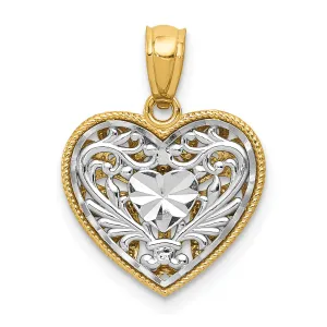 14K Two-tone Polished D.C Reversible Design Heart Pendant