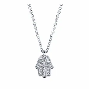 14K White Gold 18" Pavé Diamond Hamsa Pendant Necklace - NK3334W45JJ