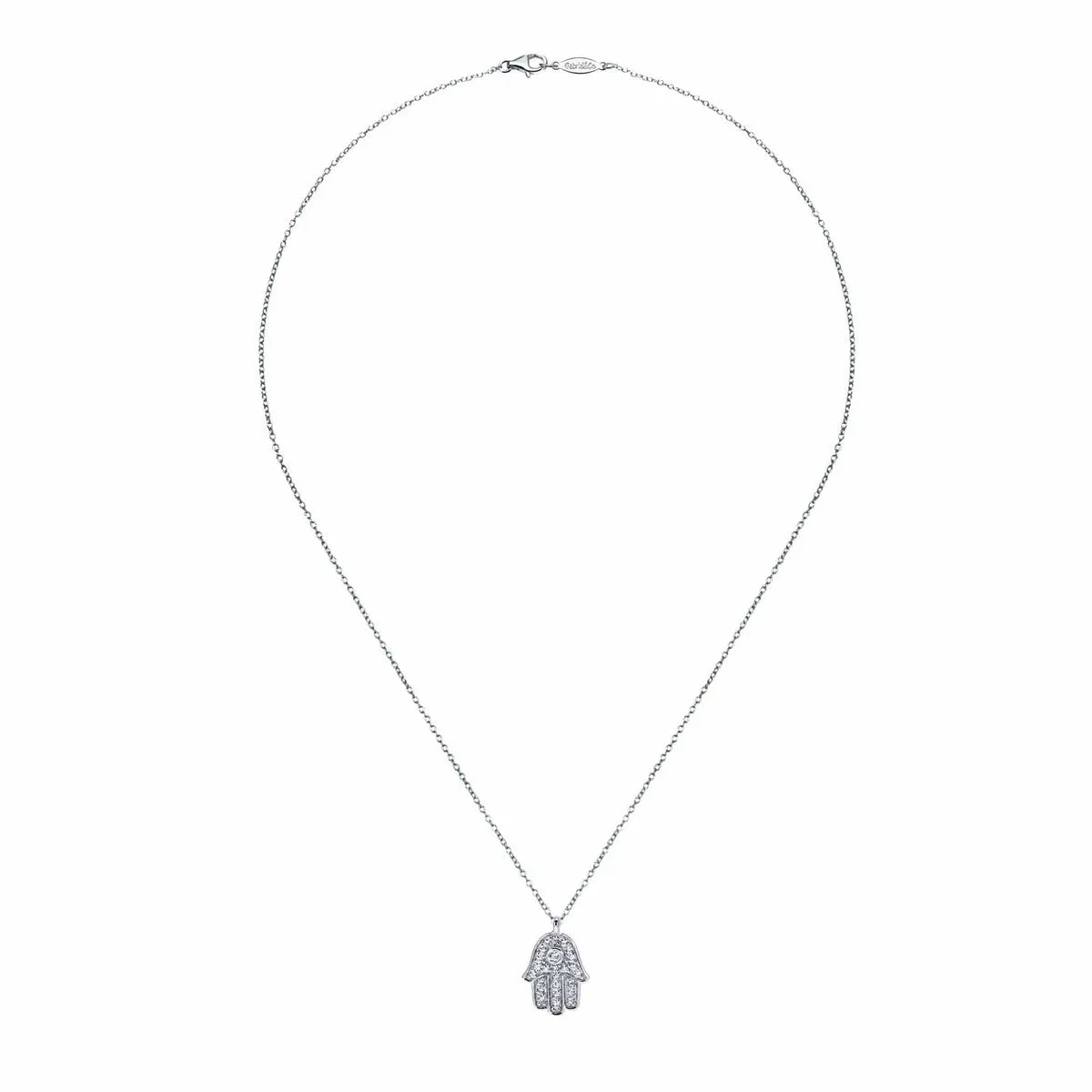 14K White Gold 18" Pavé Diamond Hamsa Pendant Necklace - NK3334W45JJ