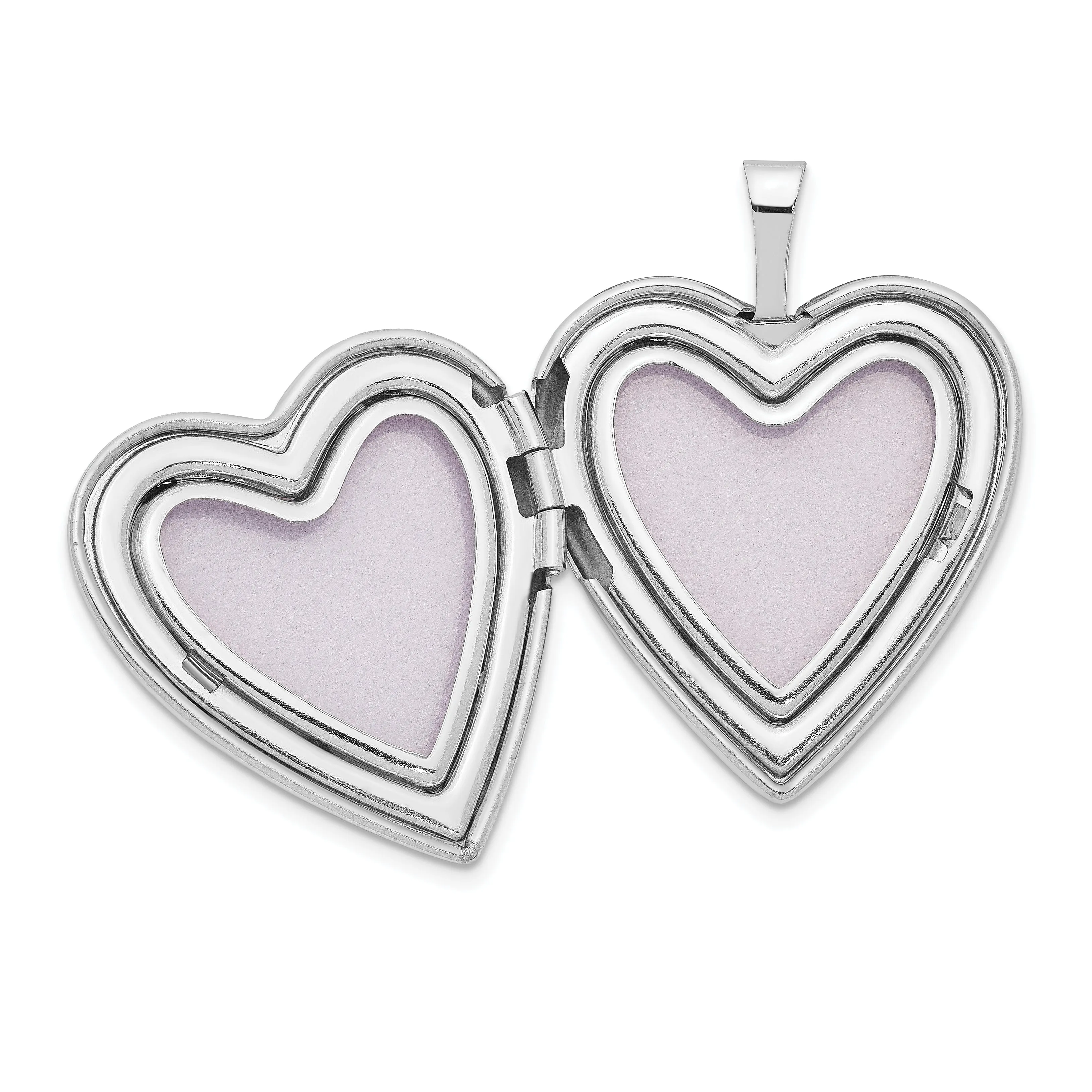 14k White Gold 20MM Satin Diamond Heart Locket