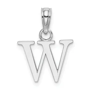 14K White Gold Block Design Small Letter W Initial Charm Pendant