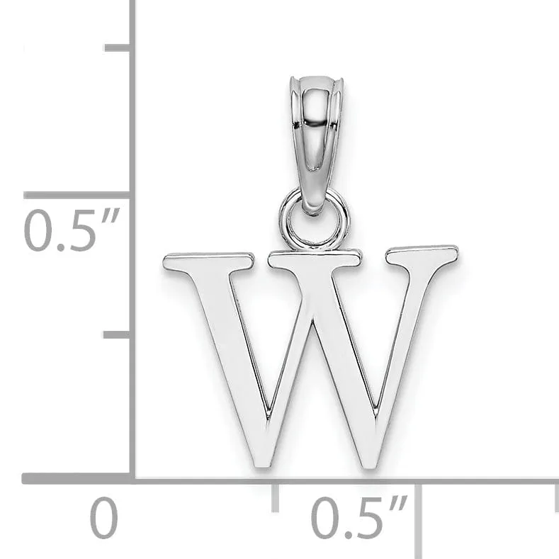 14K White Gold Block Design Small Letter W Initial Charm Pendant