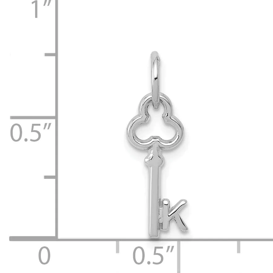 14K White Gold Fancy Key Shape Design Letter K Initial Charm Pendant