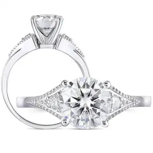 14k White Gold Moissanite Ring 1.5ct Center Stone