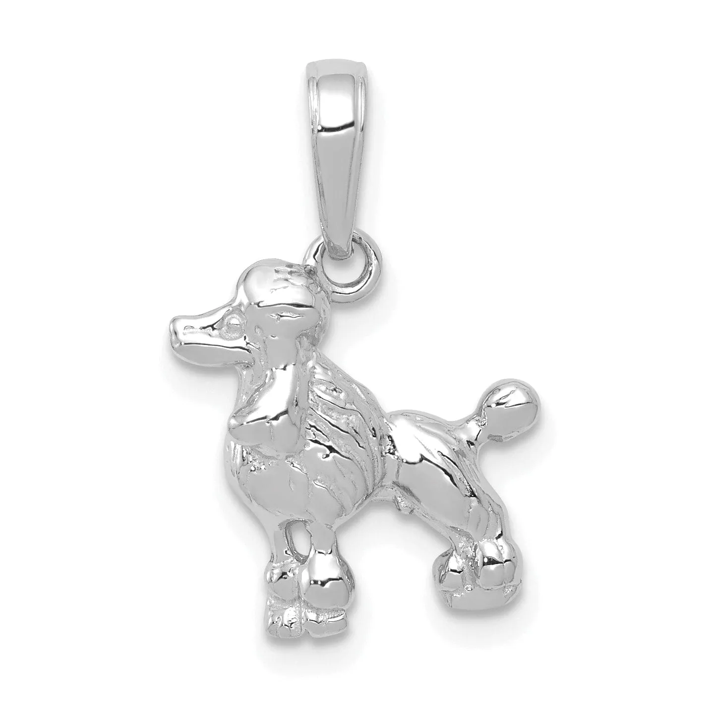 14k White Gold Open Back Solid Textured Polished Finish Poodle Dog Charm Pendant