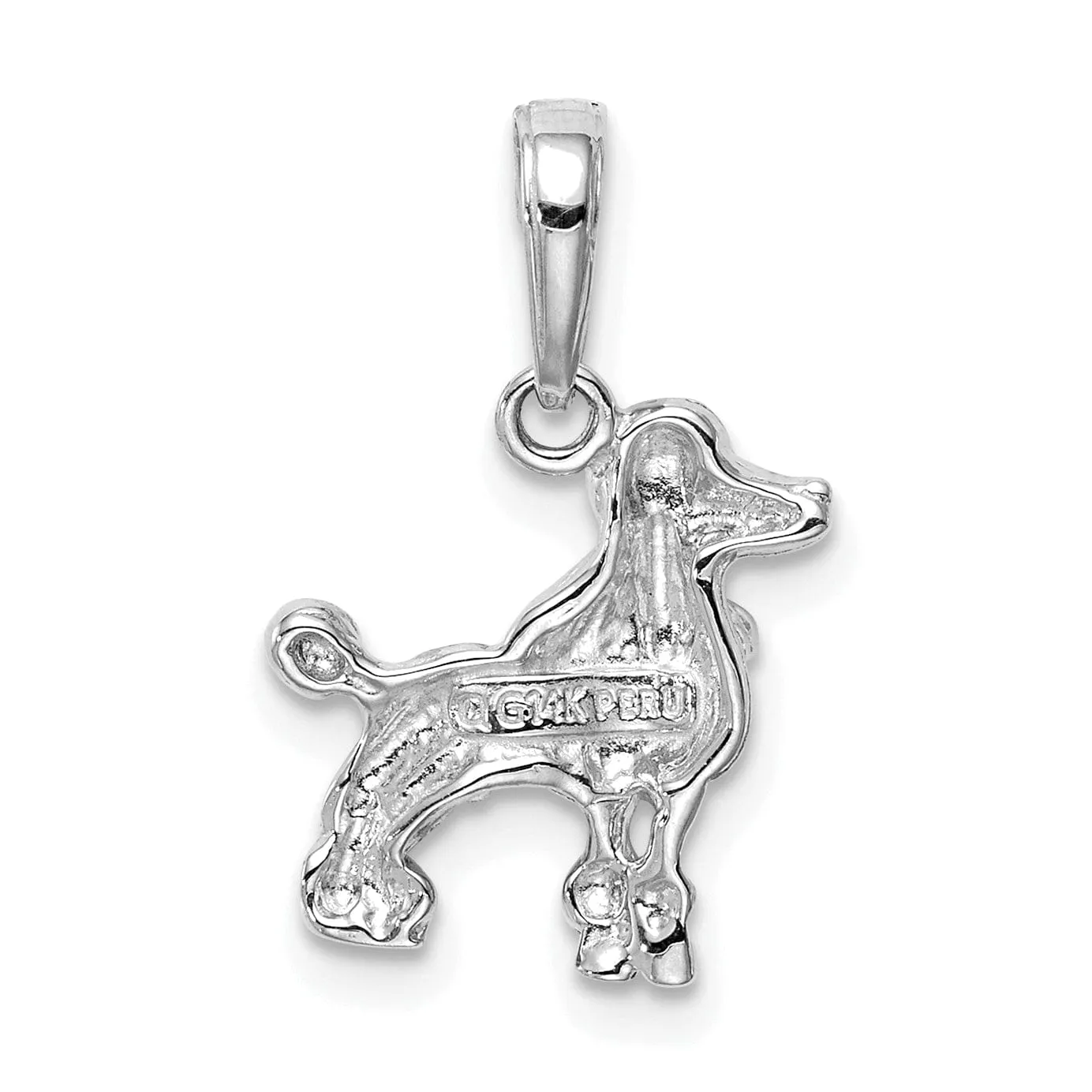 14k White Gold Open Back Solid Textured Polished Finish Poodle Dog Charm Pendant