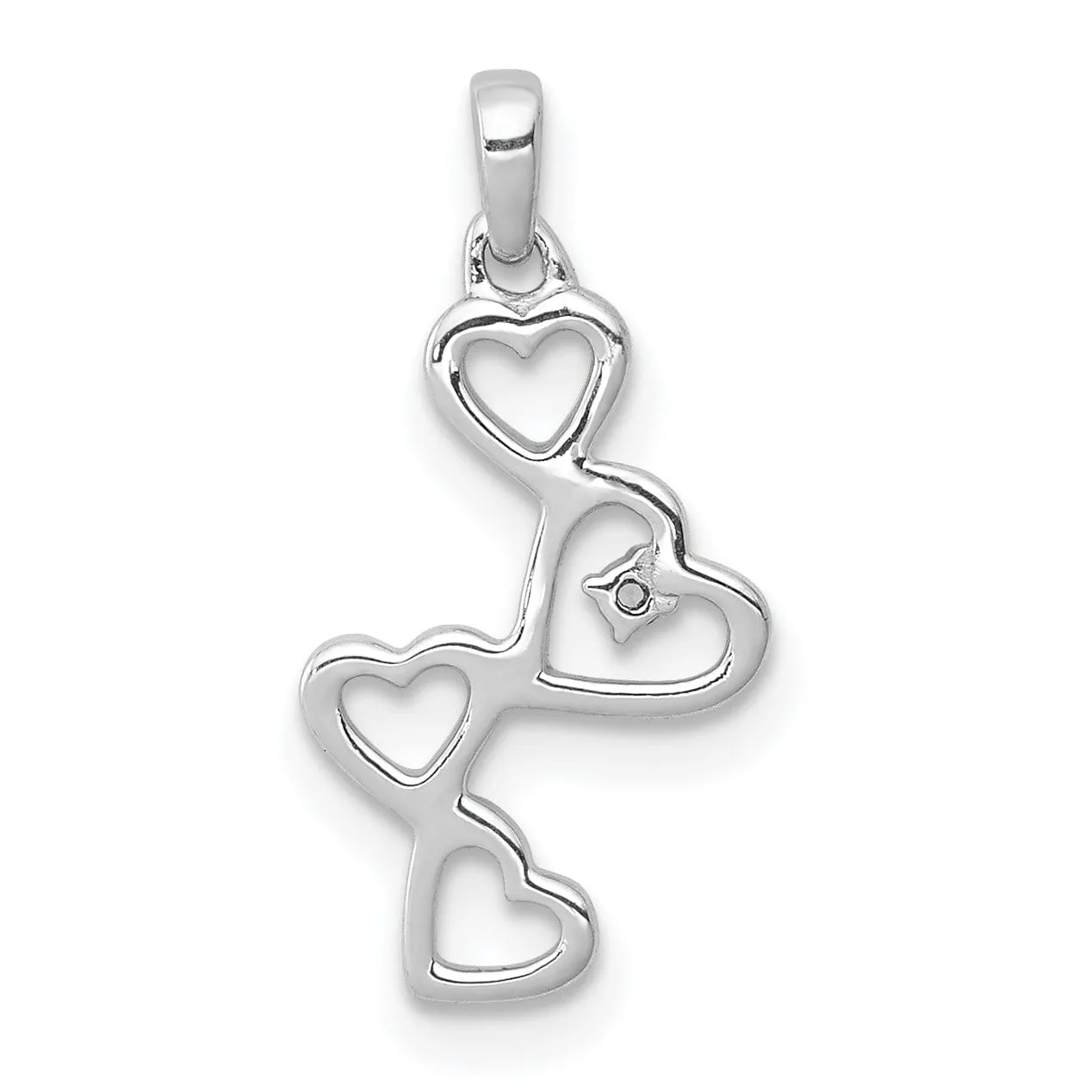 14k White Gold Rhodium 4-Heart Design with 0.01 CT Diamond Pendant