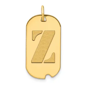 14k White Gold Rhodium Polished Finish Block Letter Z Initial Dog Tag Charm Pendant