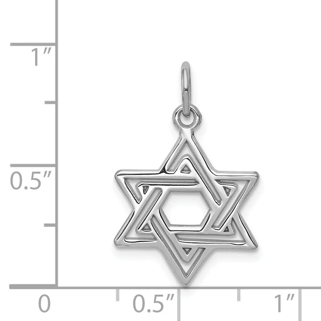 14K White Gold Rhodium Polished Finish Closed Back Solid Star of David Pendant