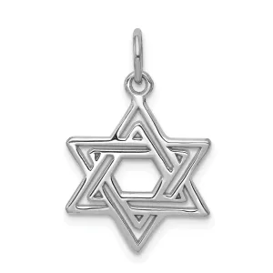 14K White Gold Rhodium Polished Finish Closed Back Solid Star of David Pendant