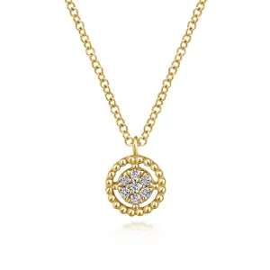 14K Yellow Gold Beaded Round Floating Diamond Pendant Necklace - NK5723Y45JJ