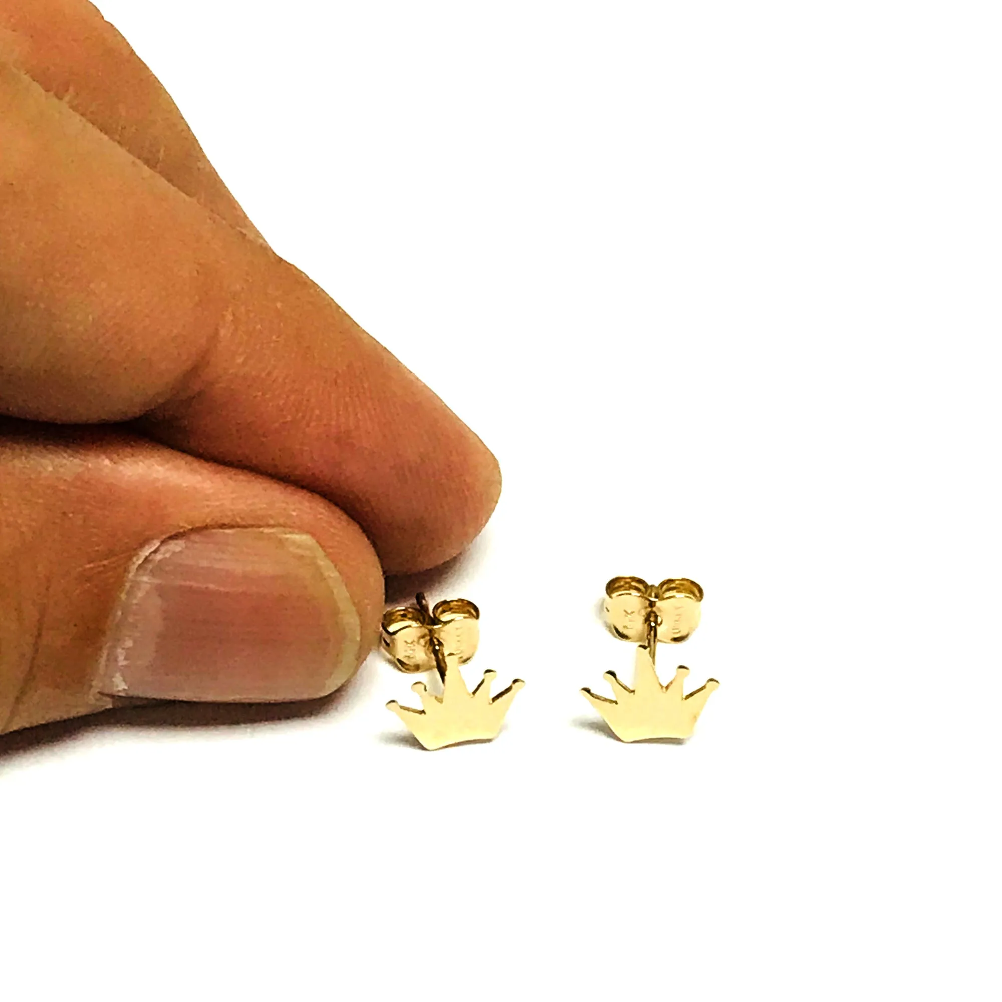 14k Yellow Gold Crown Stud Earrings