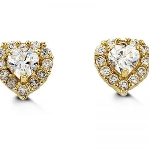 14K Yellow Gold Cubic Zirconia Heart Kid's Stud Earrings