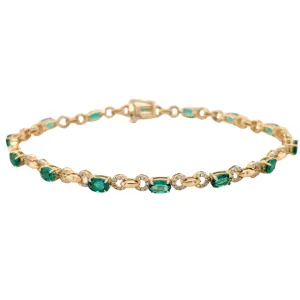 14K Yellow Gold Emerald and Diamond Bracelet