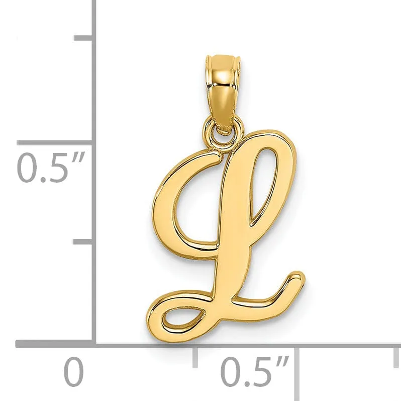 14K Yellow Gold Fancy Script Design Letter L Initial Charm Pendant