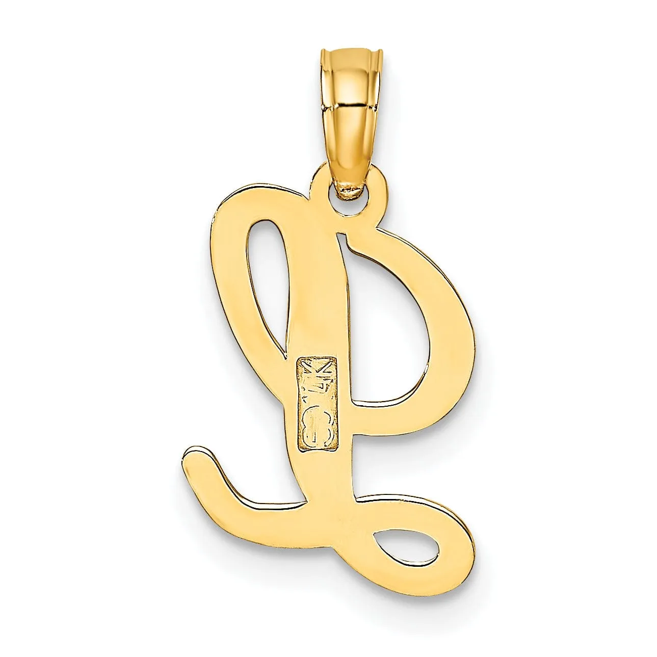 14K Yellow Gold Fancy Script Design Letter L Initial Charm Pendant