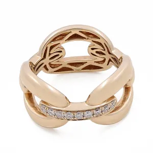 14k Yellow Gold Fashion Link Ring with 0.18Tw Round Diamonds