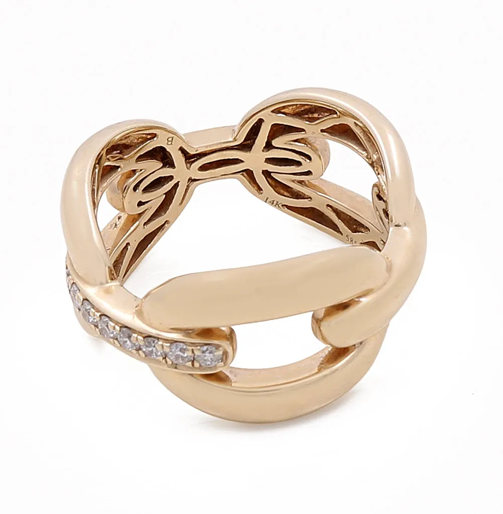 14k Yellow Gold Fashion Link Ring with 0.18Tw Round Diamonds