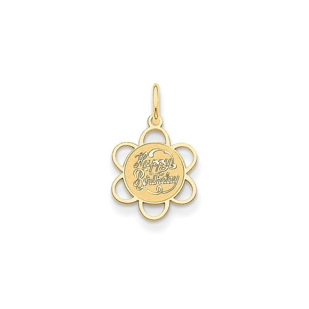 14k Yellow Gold Happy Birthday Charm Pendant