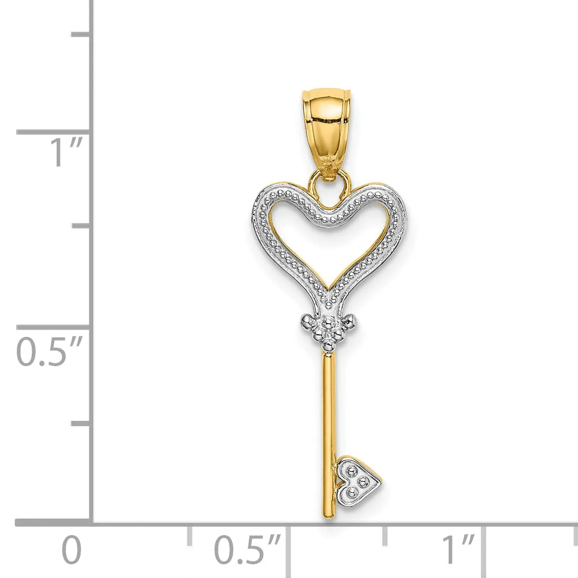 14k Yellow Gold Key with Heart Design Charm Pendant