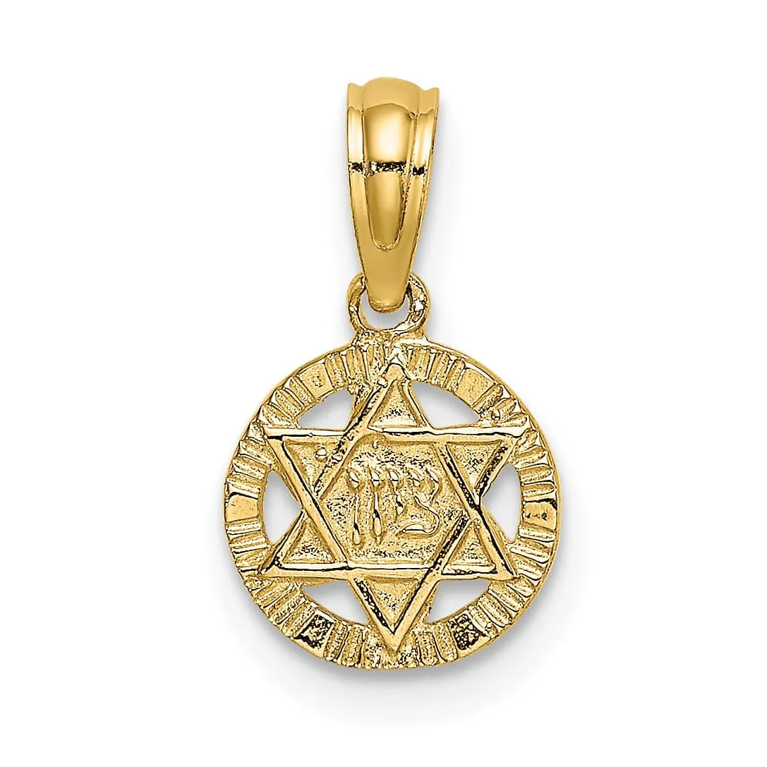 14K Yellow Gold Polish Finish Round Shape Star Of David Charm Pendant