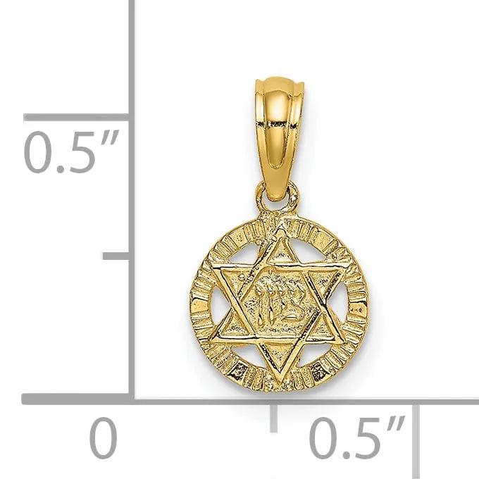 14K Yellow Gold Polish Finish Round Shape Star Of David Charm Pendant