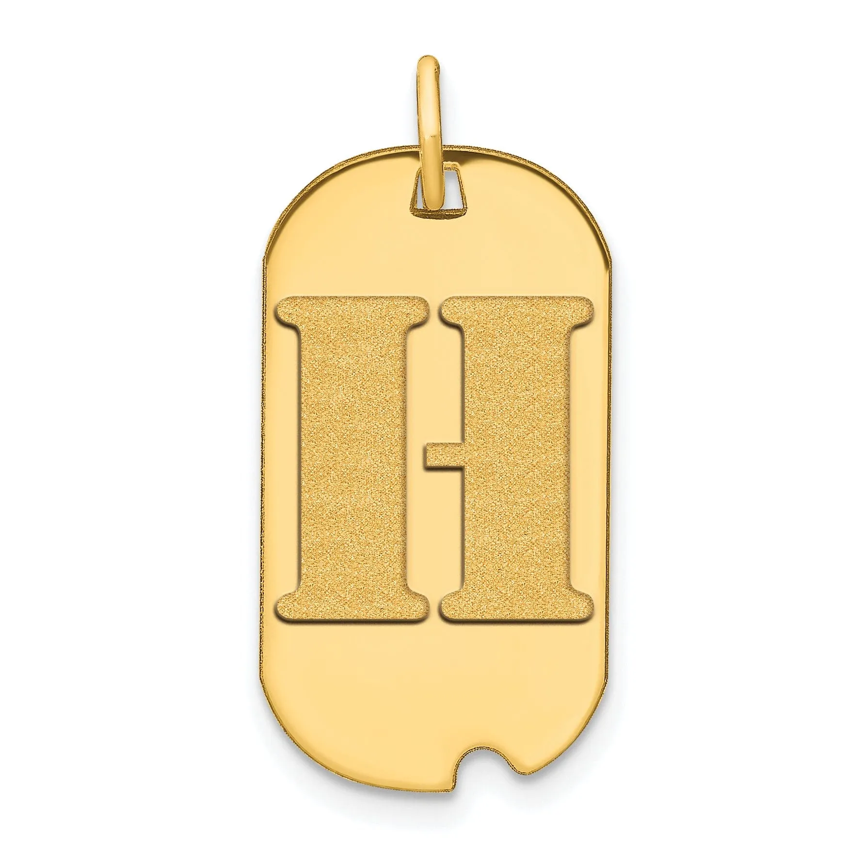 14k Yellow Gold Polished Finish Block Letter H Initial Design Dog Tag Charm Pendant