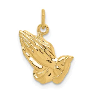 14k Yellow Gold Polished Finish Solid Flat Back Praying Hands Pendant