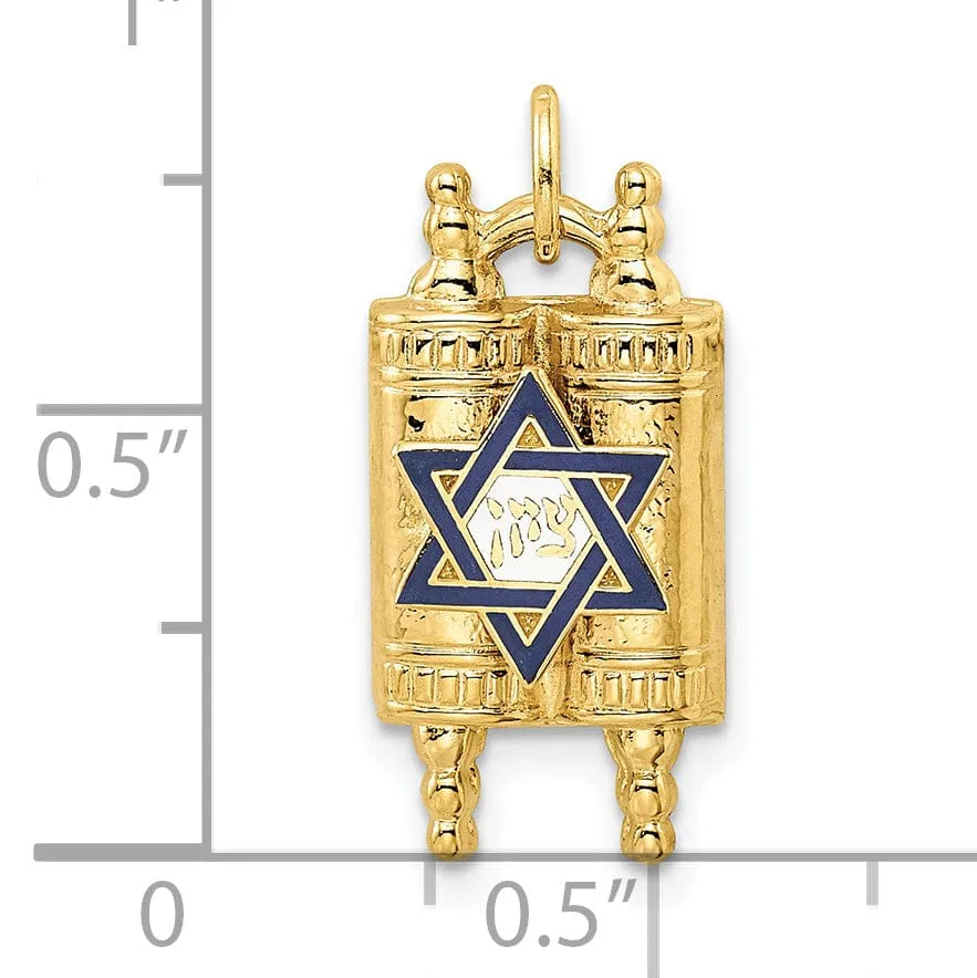 14k Yellow Gold Polished Finish Solid Torah with Star of David Pendant