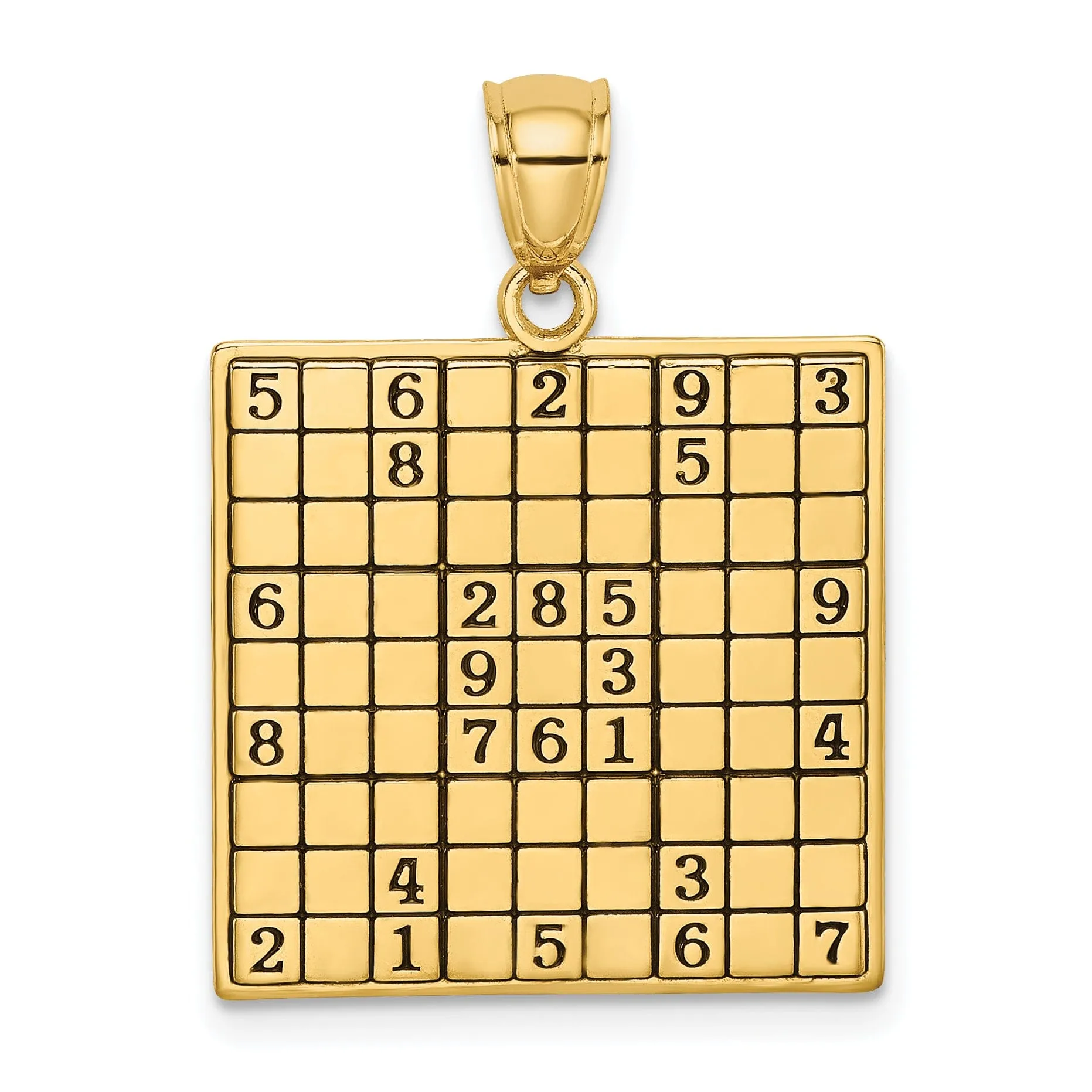 14K Yellow Gold Textured Polished Antiqued Finish Sudoku Game Board Charm Pendant