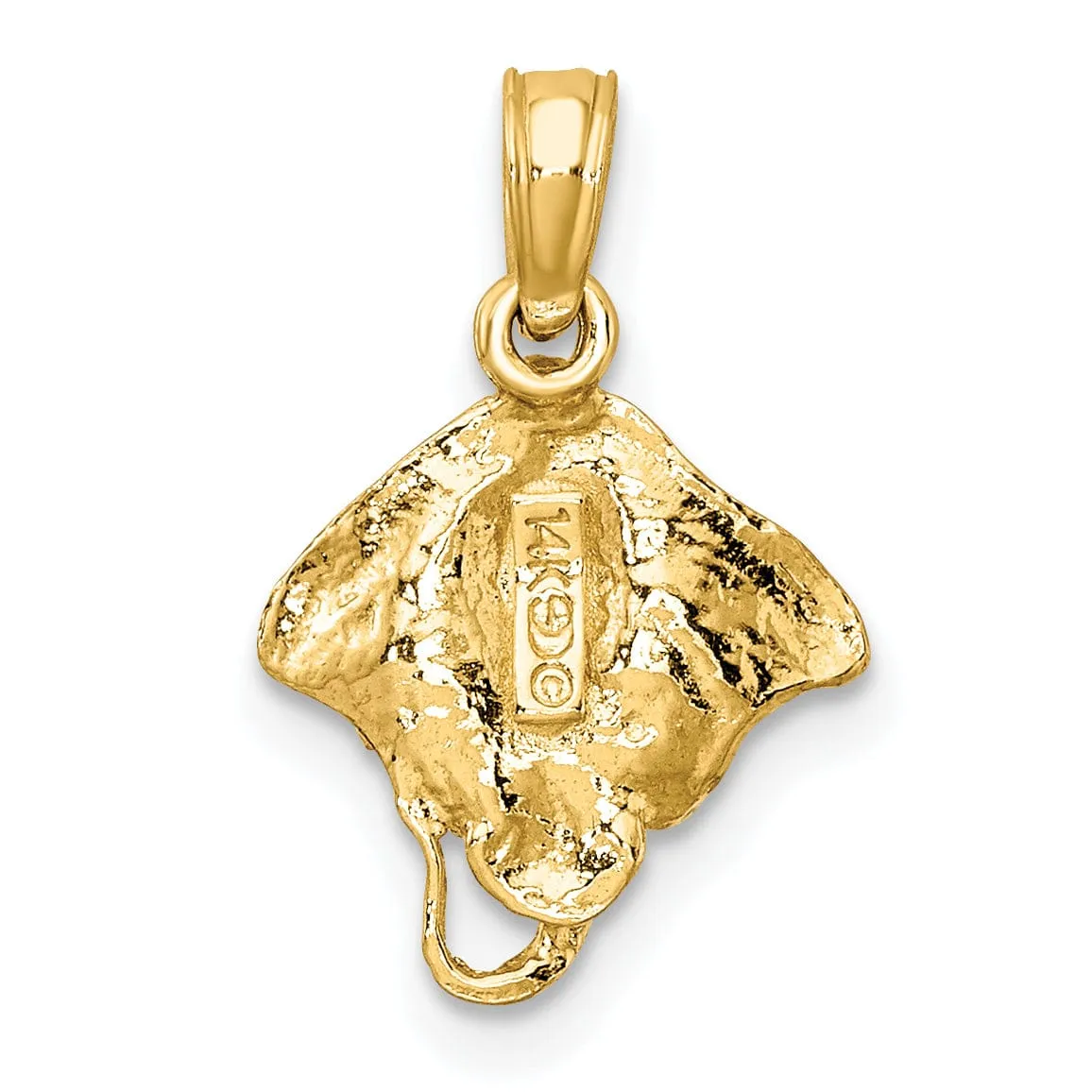 14K Yellow Gold Textured Solid Casted Polished Finish Stingray Charm Pendant