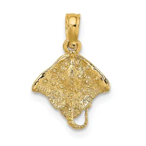 14K Yellow Gold Textured Solid Casted Polished Finish Stingray Charm Pendant