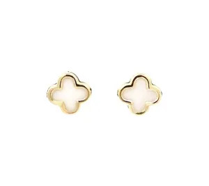 14K Yellow Gold White Enamel Clover Kid's Stud Earrings