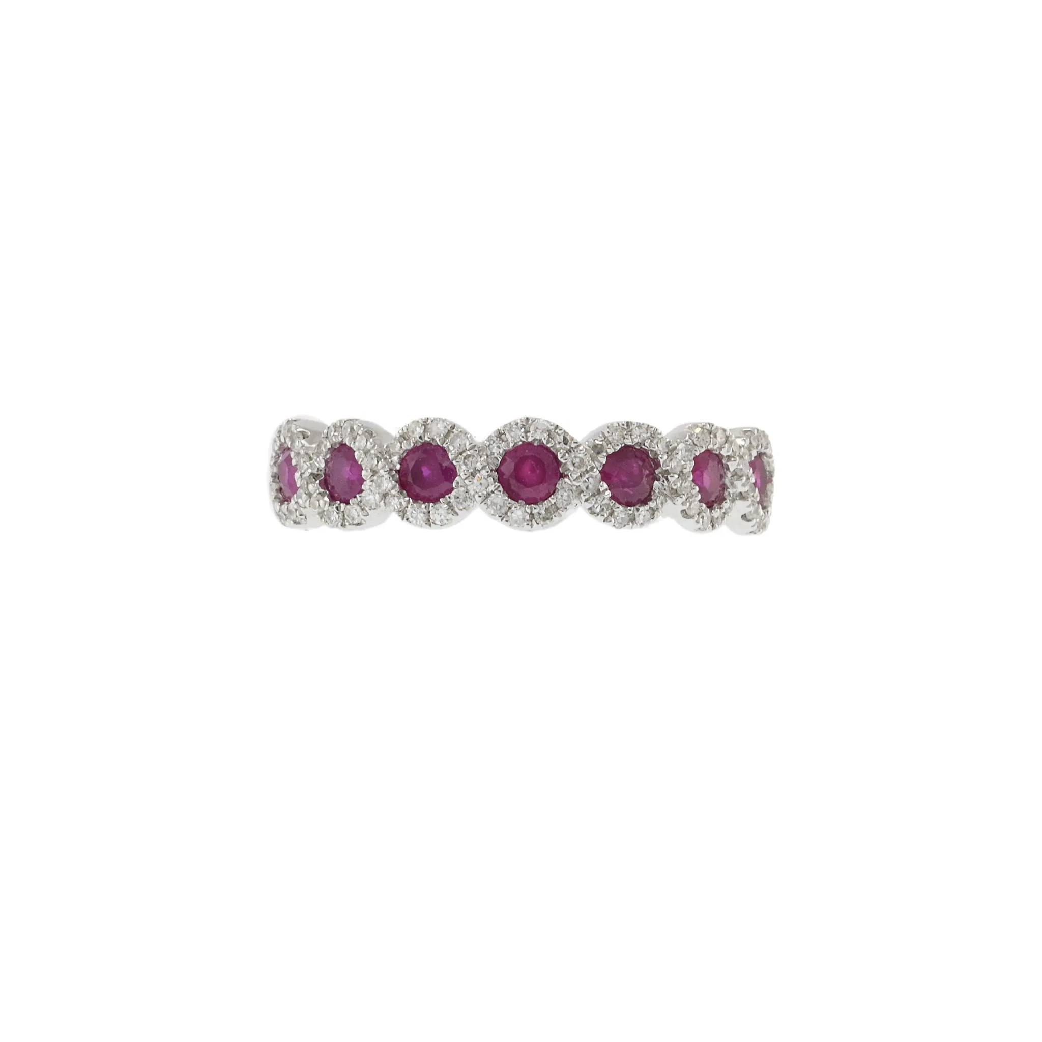 14KT White Gold Round Cut Diamond and Ruby Ring