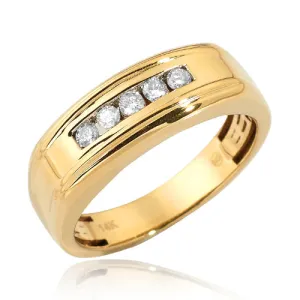 14KY 0.25CTW DIAMOND MENS 5-STONE CHANNEL SET BAND