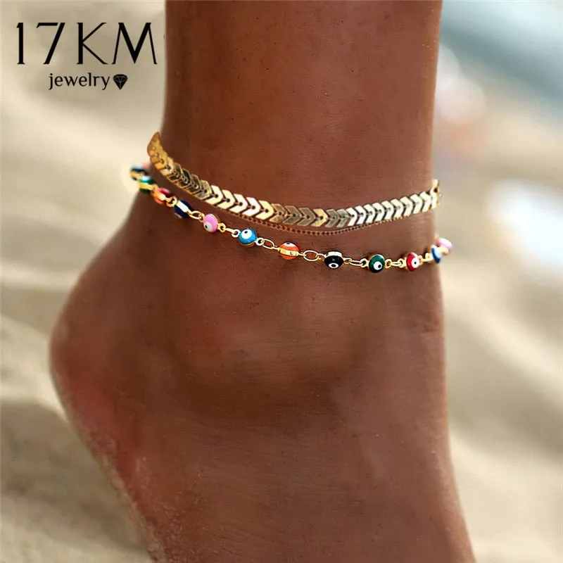 17KM Bohemian Colorful Eye Beads Anklets