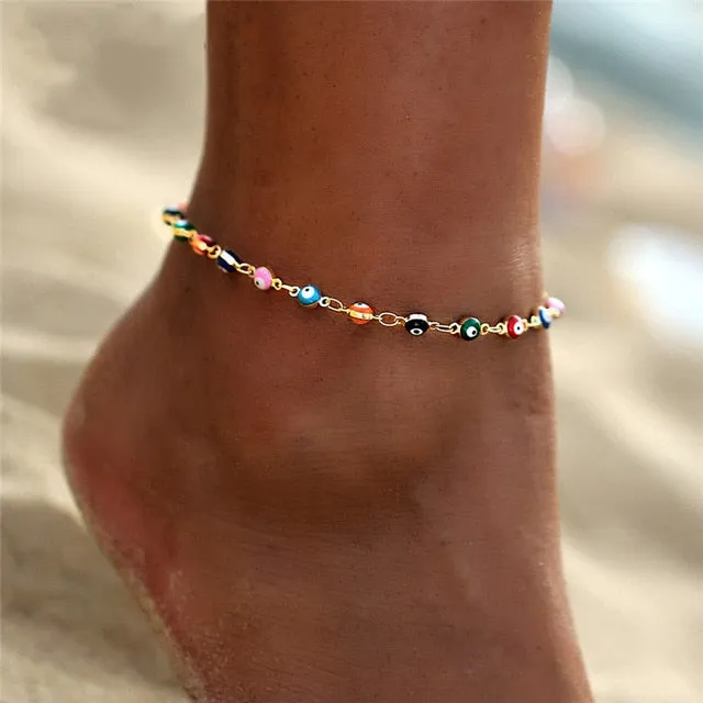 17KM Bohemian Colorful Eye Beads Anklets